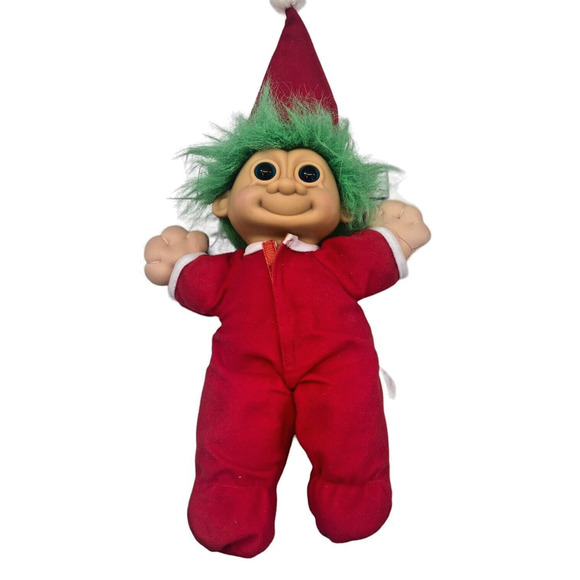 Vintage 12" Russ Berrie Santa Troll Doll Plush Red  Hat Pajamas Christmas Toy - Picture 1 of 11